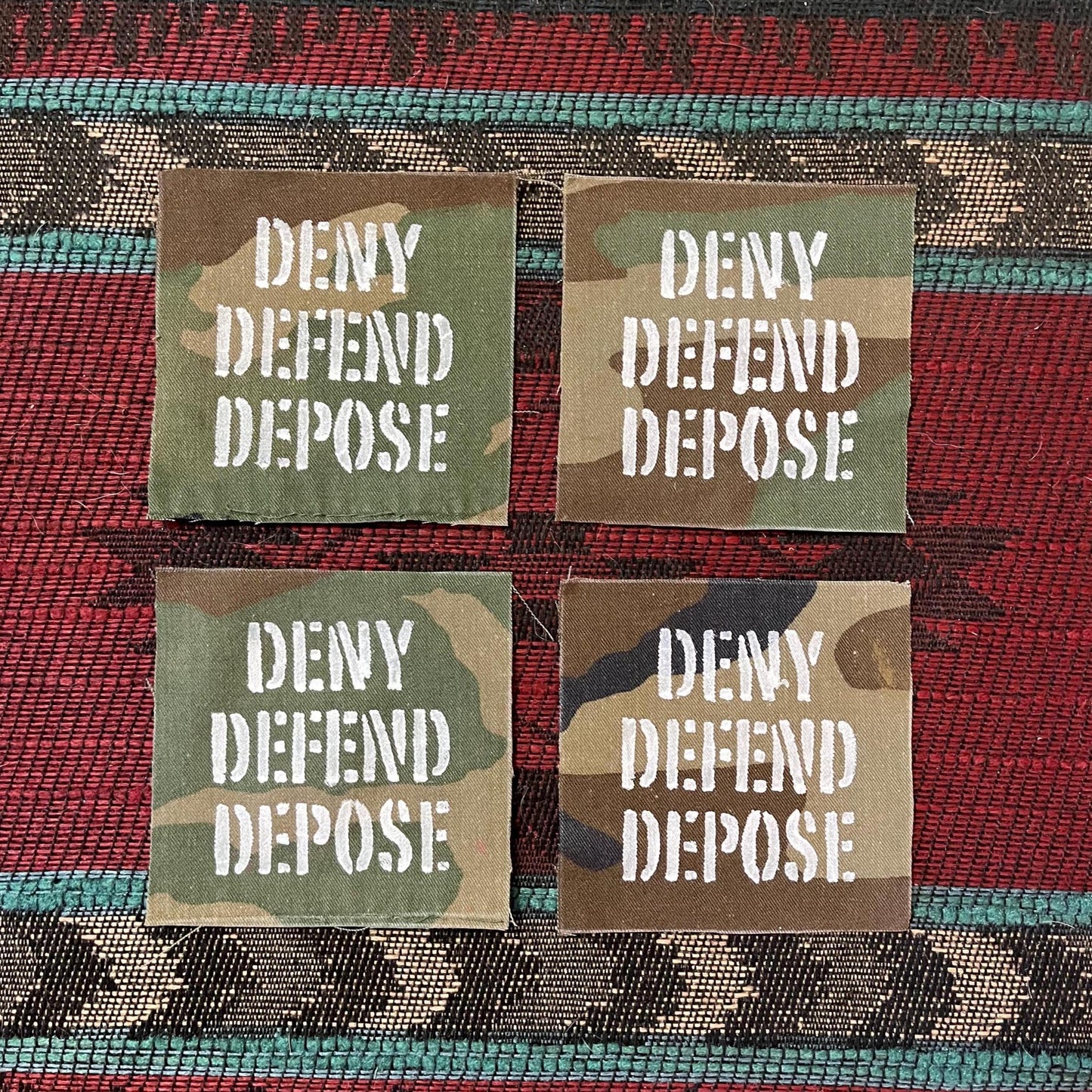 Deny Defend Depose Patch, Camo / Raw Edge / Sew On