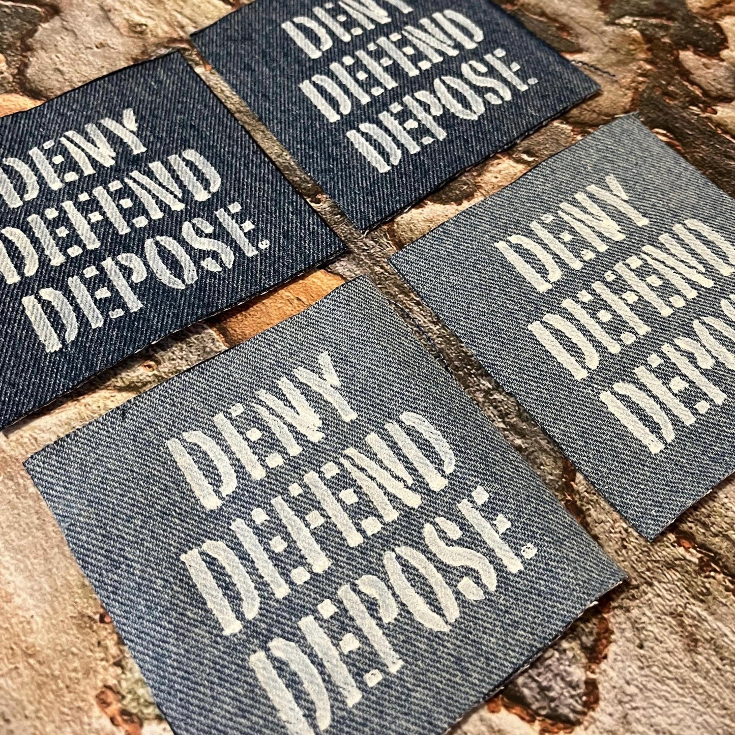 Deny Defend Depose Patch, Denim / Raw Edge / Sew On