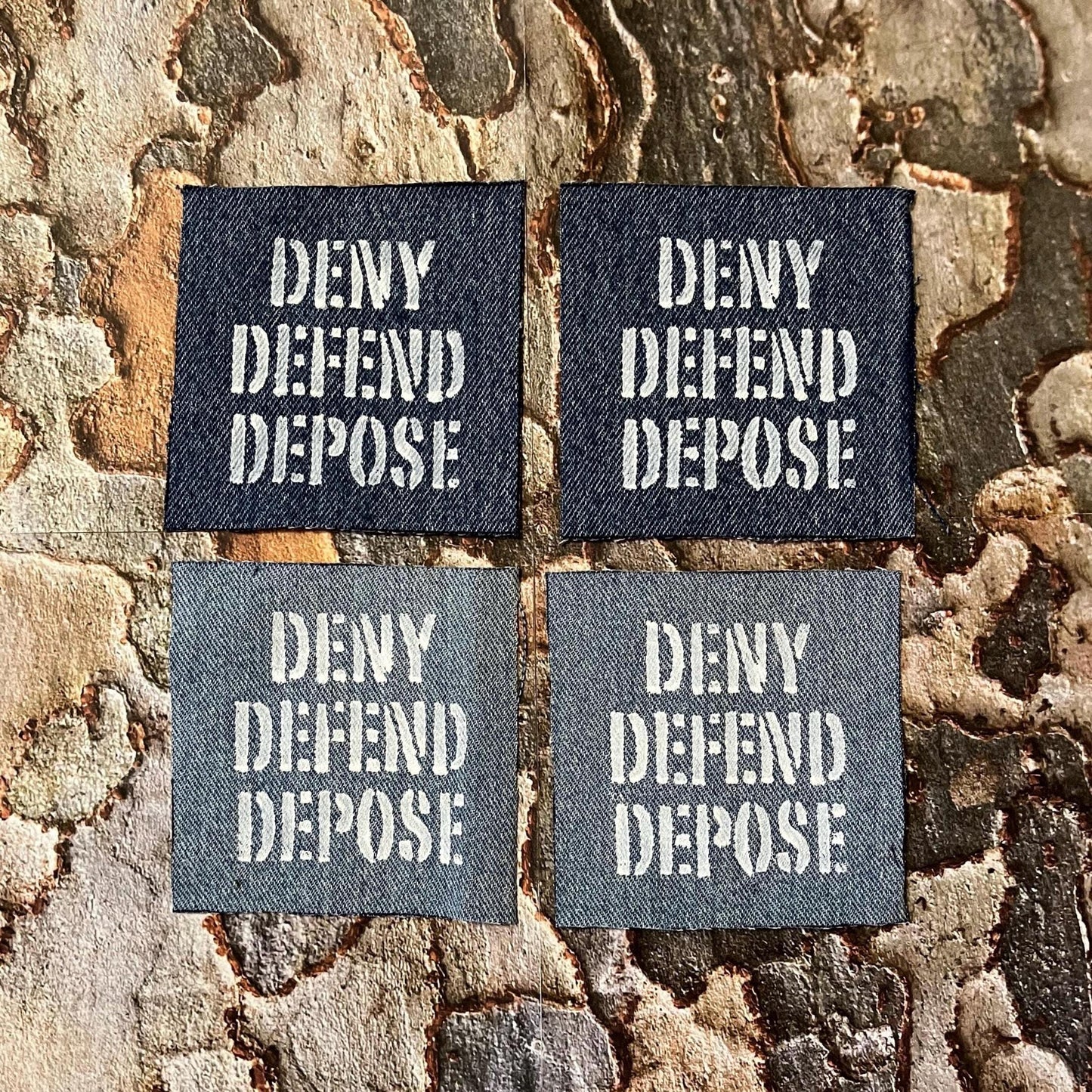 Deny Defend Depose Patch, Denim / Raw Edge / Sew On