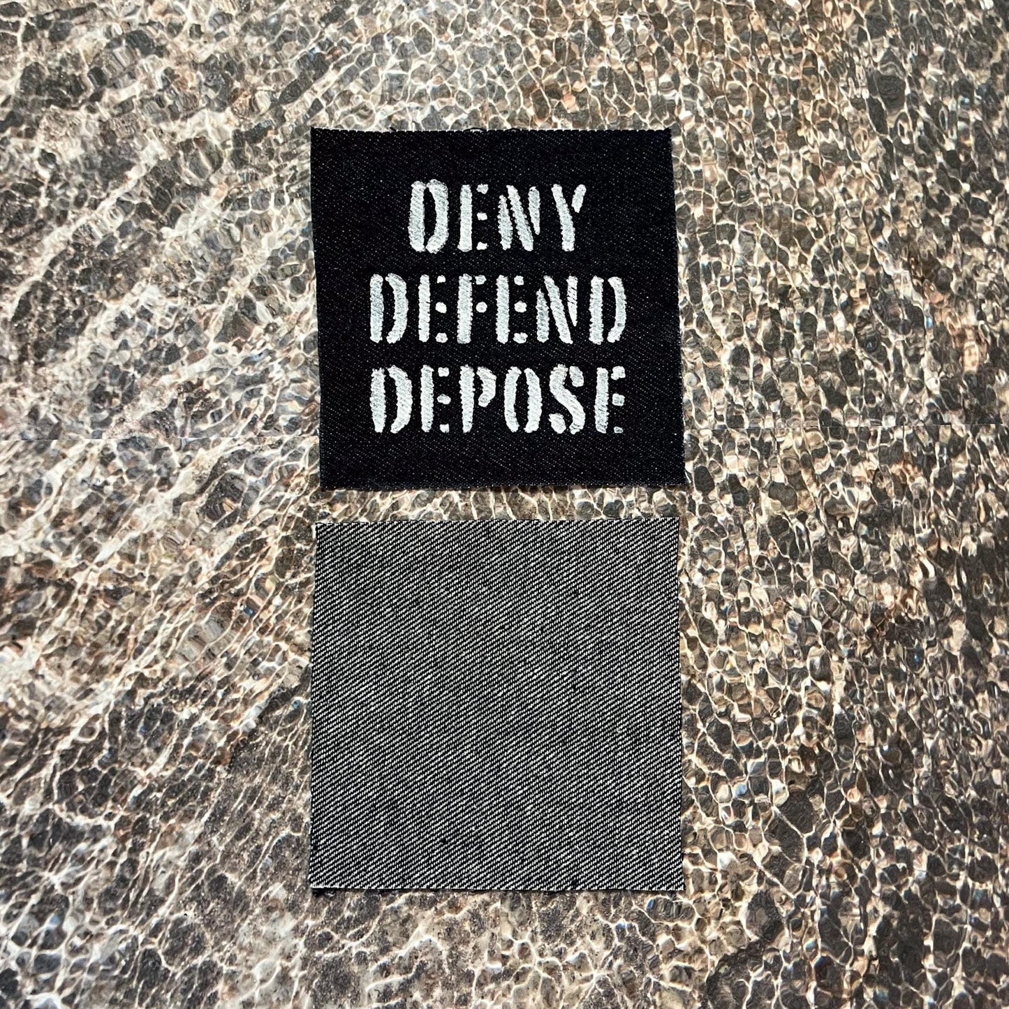 Deny Defend Depose Patch / Dark Denim / Raw Edge / Sew On