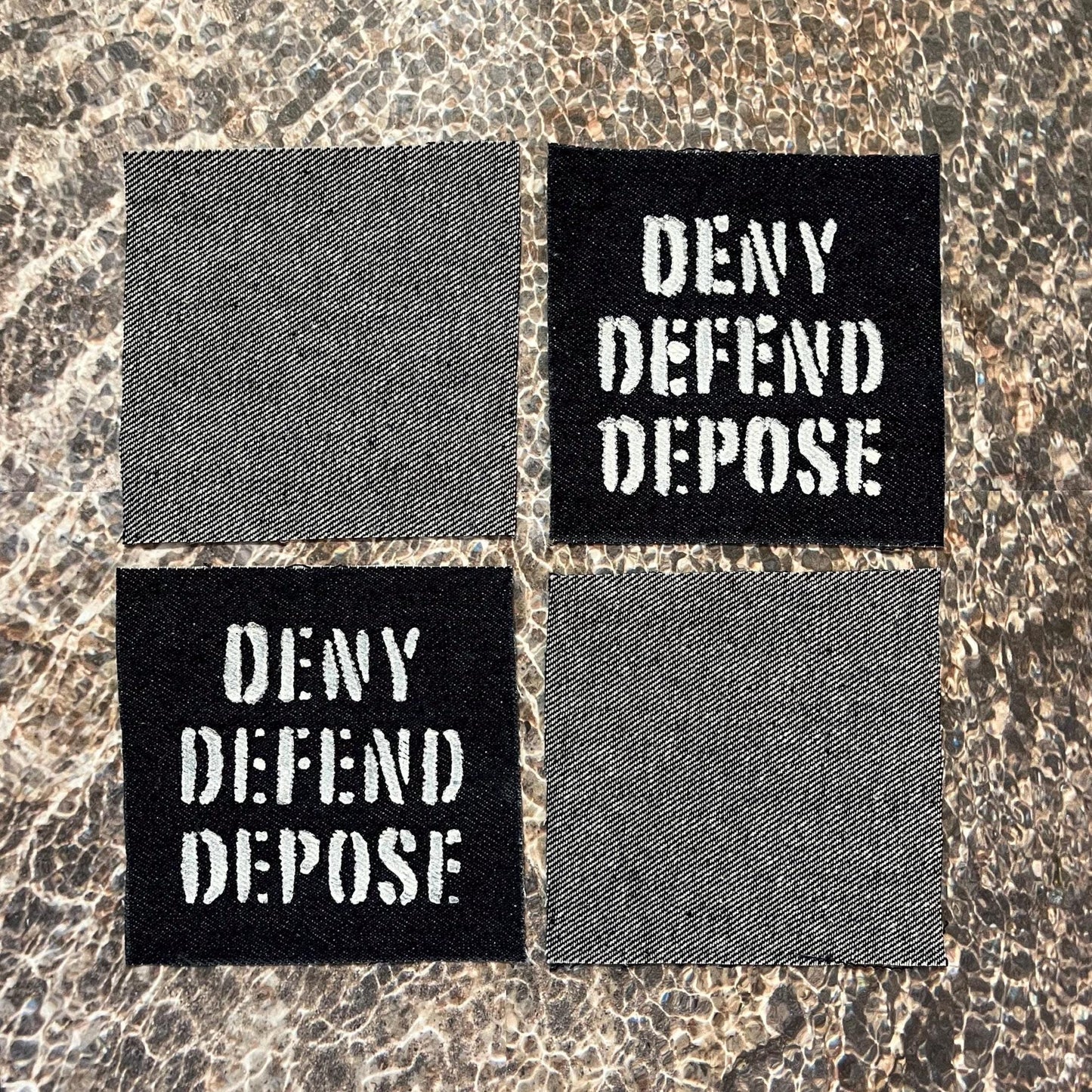 Deny Defend Depose Patch / Dark Denim / Raw Edge / Sew On