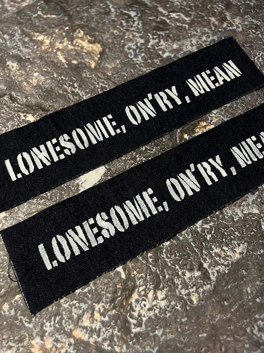 Lonesome, On’ry, Mean Back Patch / Denim / Raw Edge / Sew On